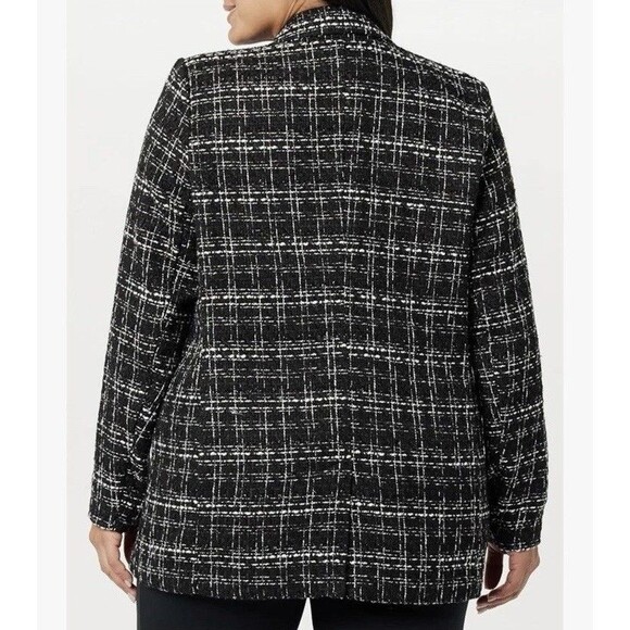 The Drop Blazer Womens Size XS Blake Long Plaid Single Breasted Black Boucle - Picture 13 of 14